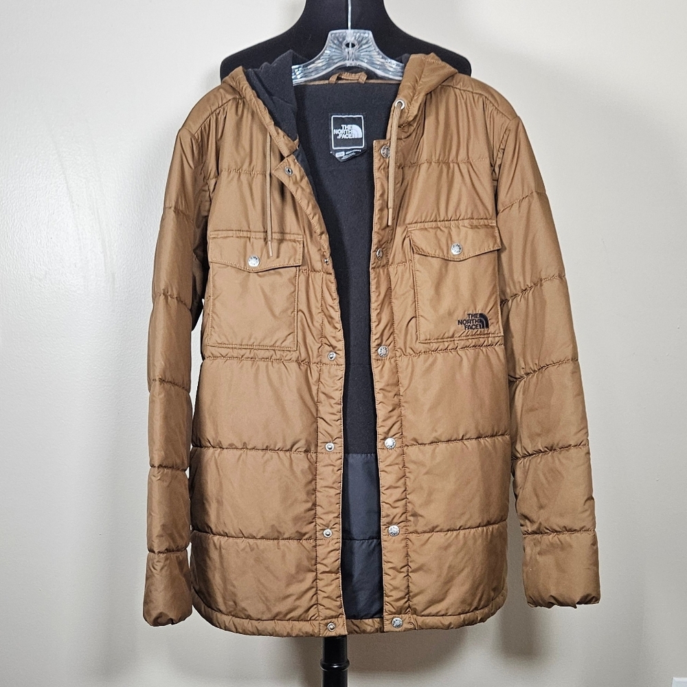 Men's North Face Quilted Snap Front Insulated Jacket Fleece Lined Hooded M